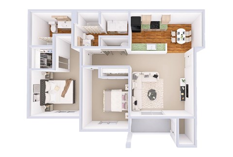 Floor plan for 2 beds, 2 baths, 908 sqft